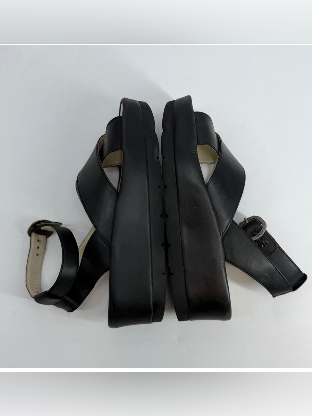 Fly London Bocy Black Platform Crisscross Strappy Ankle Sandals Size 42 Leather - Picture 3 of 3
